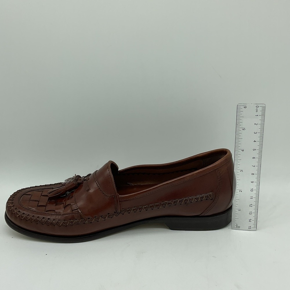 Bass Mens Bellagio Dress Loafers 10M Leather Brown Woven Tassel Slip On Shoes - Picture 12 of 13